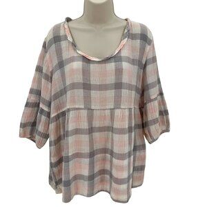 Tianello By Steve Barraza Shelby Blse M Garment Dyed 85% Cotton 15% Linen Plaid